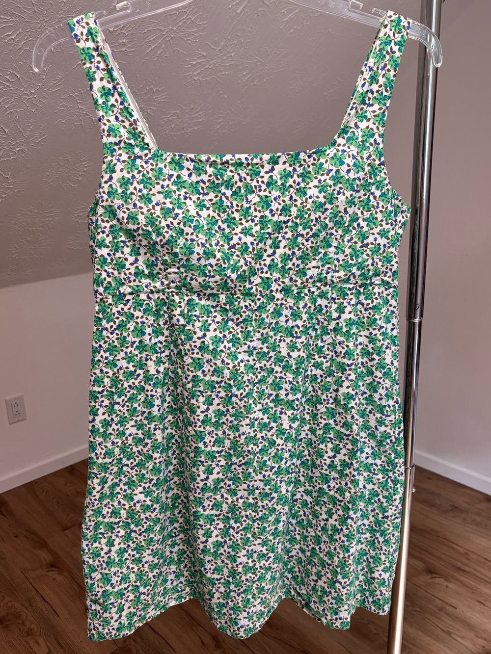 Floral sun dress, mini length. 100% cotton, lined. Size XL